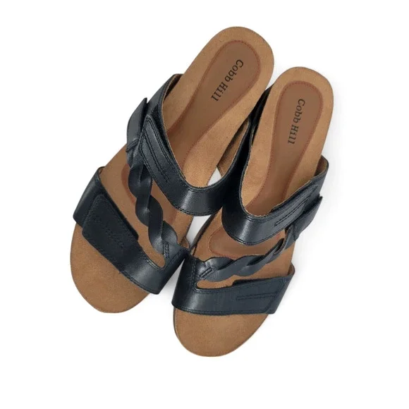 Cobb Hill May Womens 8.5 Sandals Leather Black Comfort Strappy Casual NEW - Picture 2 of 5